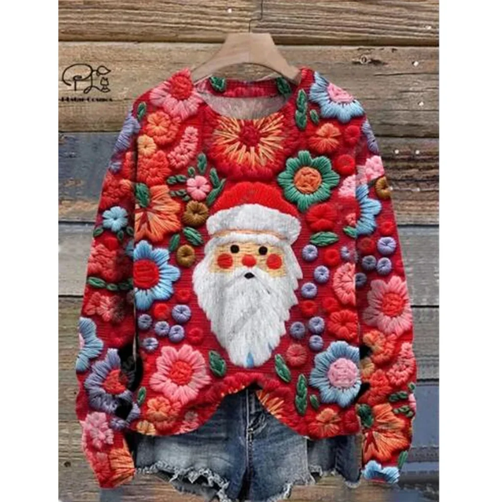 Suéter Casual Masculino de Natal, Papai Noel, Floco de Neve, Árvore de Natal, Arte Alce, Impressão 3D, Suéter Feio, Moda Unissex, Novo, Inverno