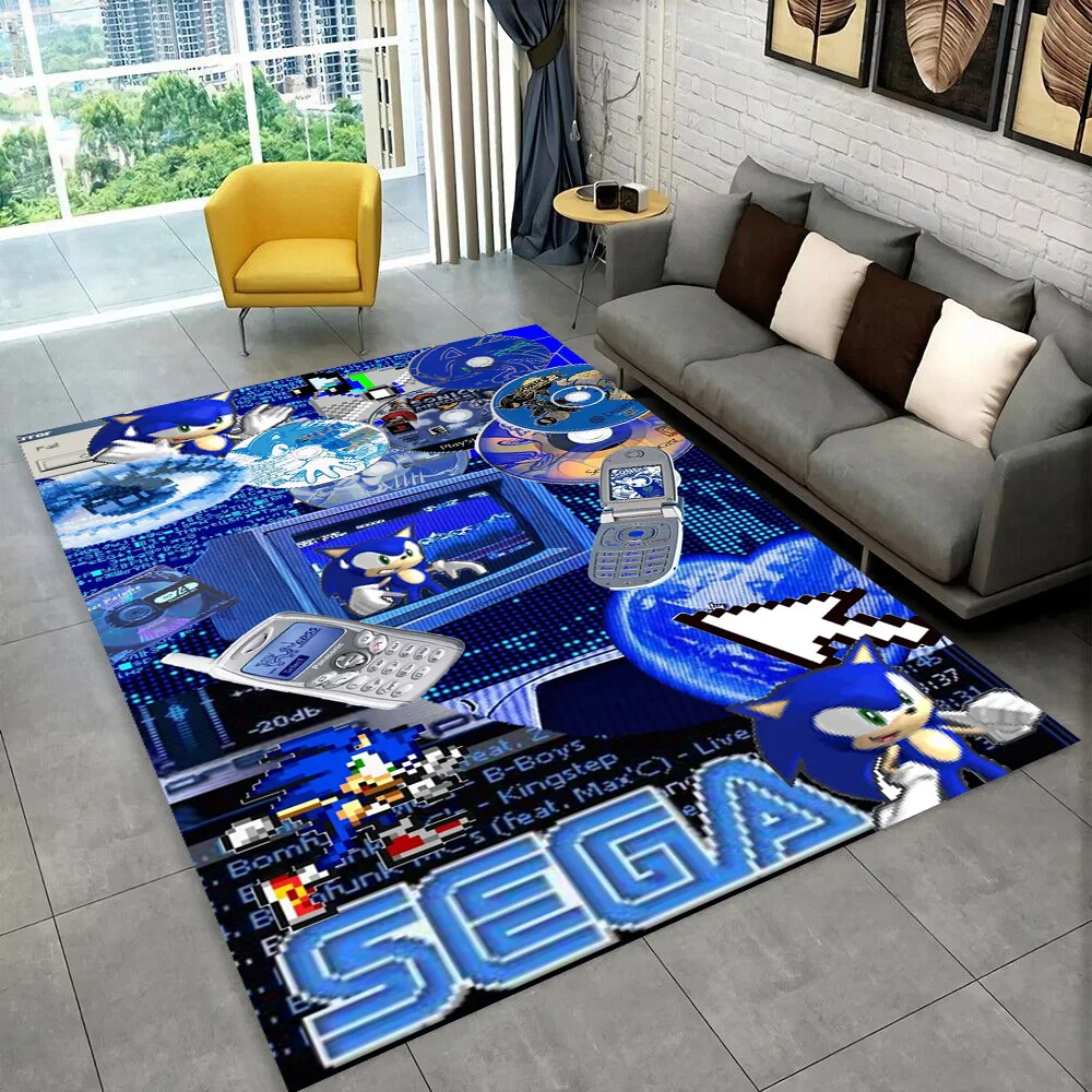 Fashion S-Sonic Cartoon Game Carpet Rug for Playroom Bedroom Living Room Sofa Home Decor,kids Play Area Rug Non-slip Floor Mat