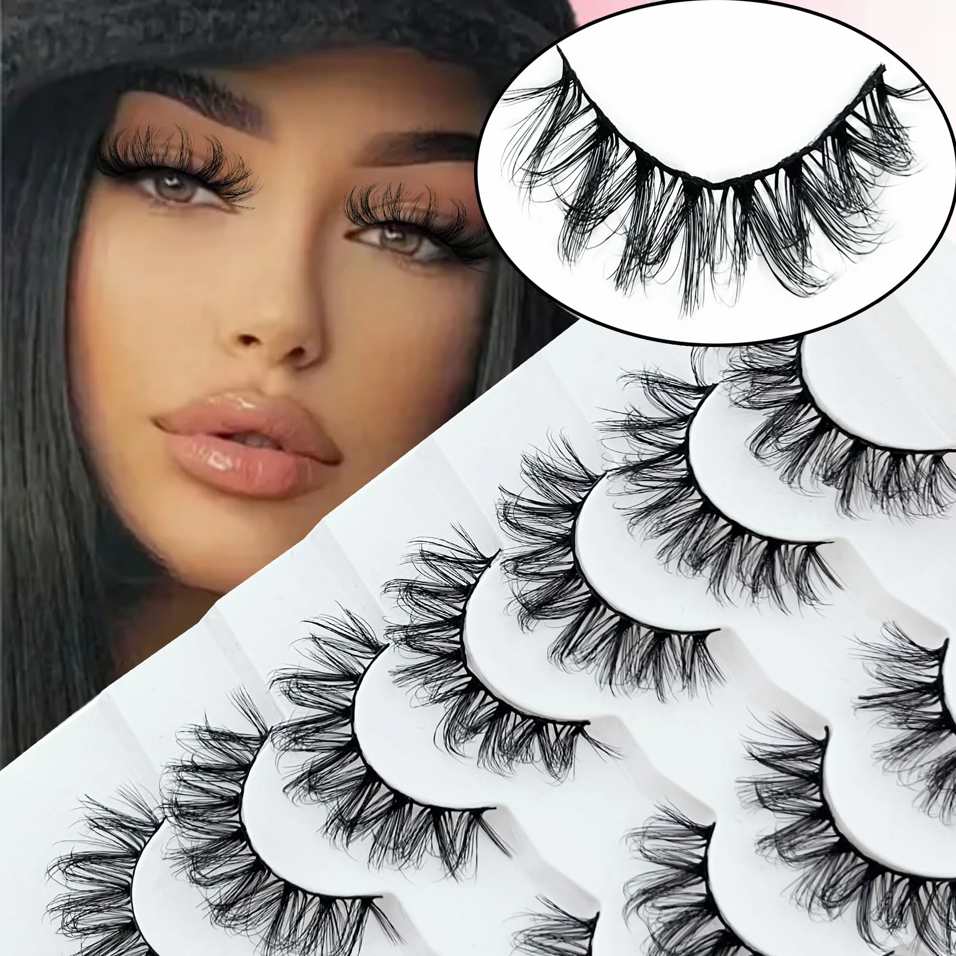 Russian Volume 7 Pairs of False Mink Eyelashes Fluffy False Eyelashes Full Slim Eyelashes Curly False Eyelashes