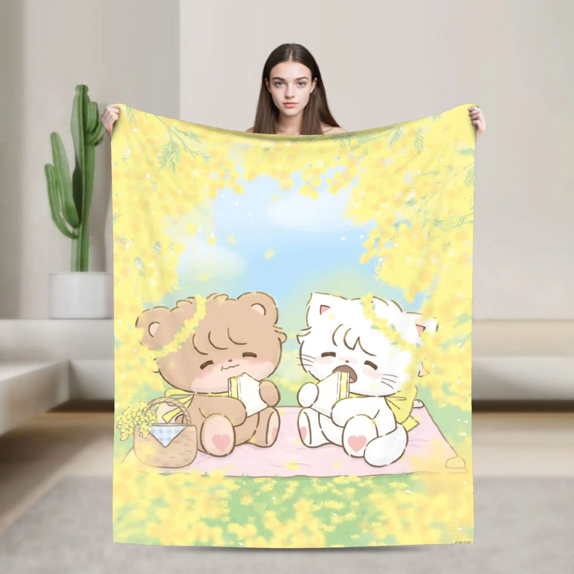 Super Soft pink cartoon Mikko Mousse  Throw Blanket Premium Flannel Fleece Lightweight  Bed Blanket Cozy Warm Bedspread