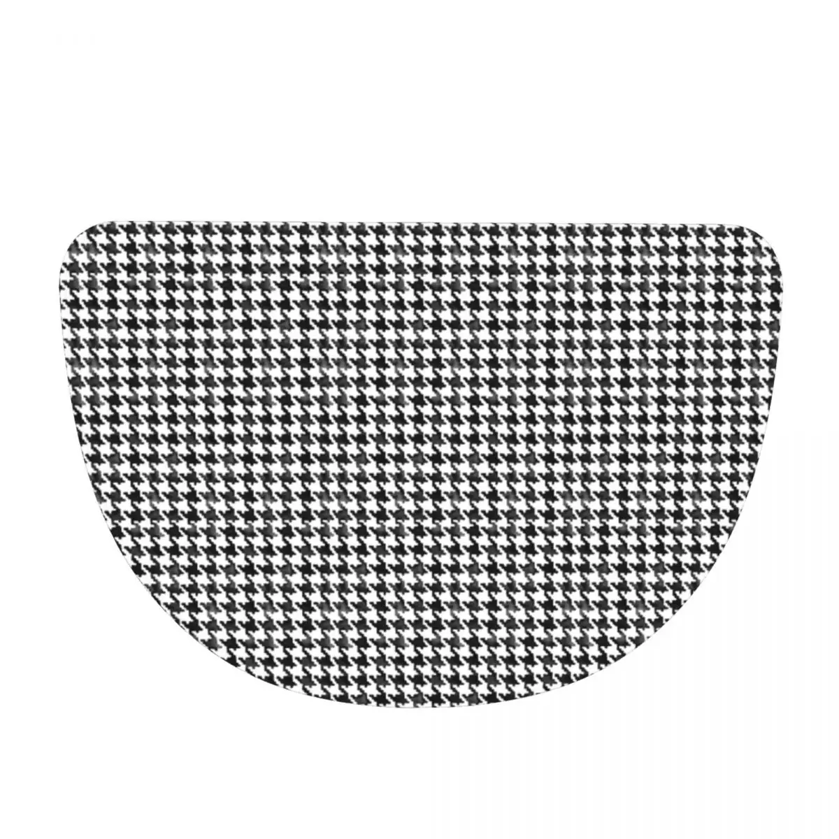 Houndstooth Black And White Pattern Flannel Half Round Doormat Non Slip Bathroom Mat Absorbent Floor Carpet for Home Bedroom