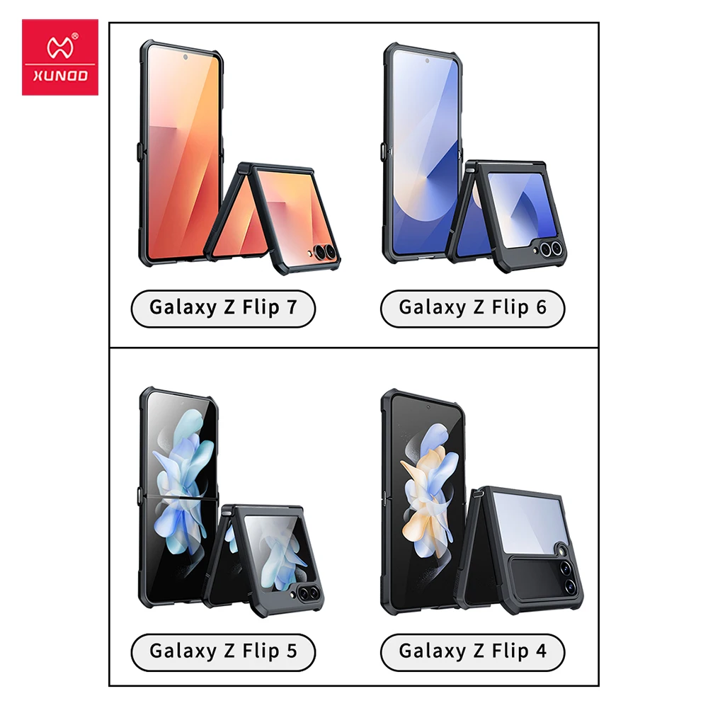 Xundd Etui do Samsung Galaxy Z Flip 7 Flip7 SE Flip 6 5 4 z poduszką powietrzną, odporne na wstrząsy, akrylowe+TPU+szklane plecki, do 플립7 케이 — zdjęcie produktu 6