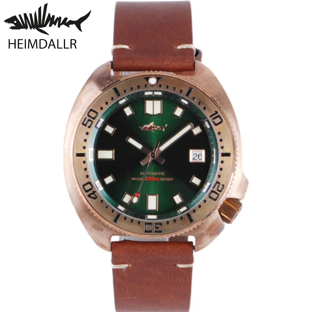 

Heimdallr 45mm Green Dial Sapphire CUSN8 Bronze Men's Turtle 6105 Diver Watch NH35 Automatic Movement 20Bar Water Resistant Lume