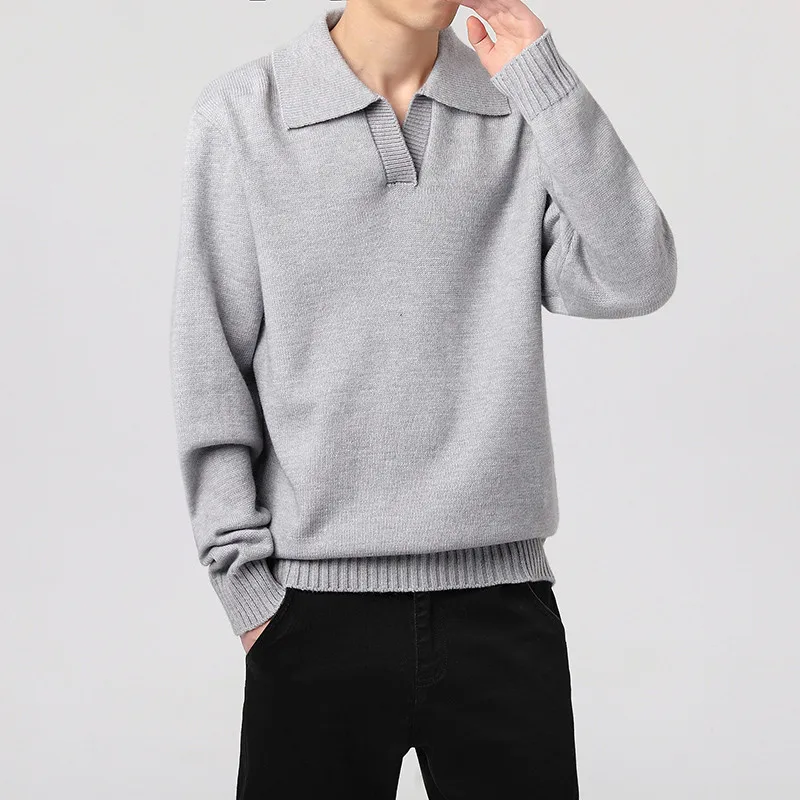 

Men's Casual Knitted Sweater V-Ne Warm Pure Color Turn-down Collar Leisure Faion Ci Walk Commute All-season Polyester F...