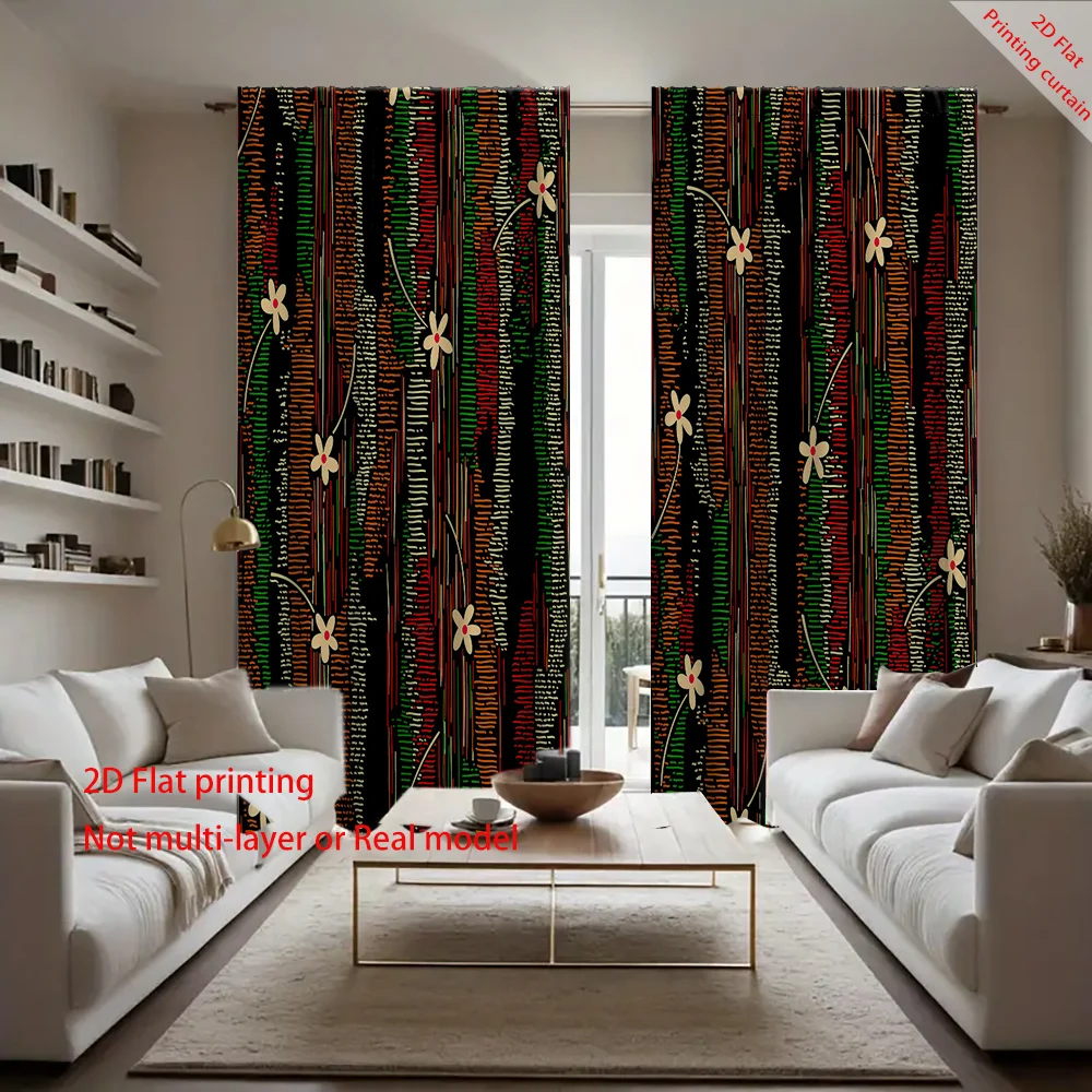 Floral and plant printed curtains, retro home, dormitory, office decoration, bedroom and living room balcony blackout curtains