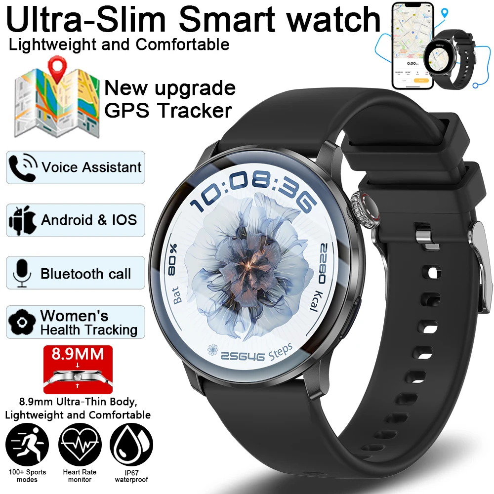 

2025 Новые ультратонкие модные умные часы с GPS, спортивные, высота, пульс, кислород в крови, BT-вызов, IP67, водонепроницаемые умные часы унисекс