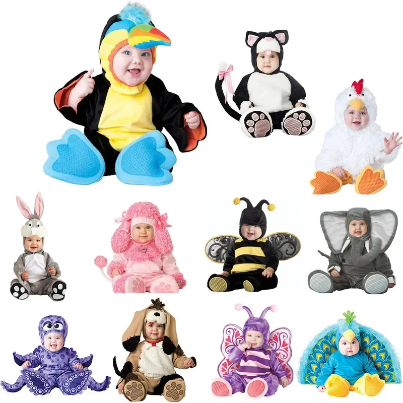 

Infant Toddlers Cosplay Chick Rabbit Costumes Parrot Dog Cat Bee Baby Halloween Costume Christmas Party Newborn Rompers Bodysuit