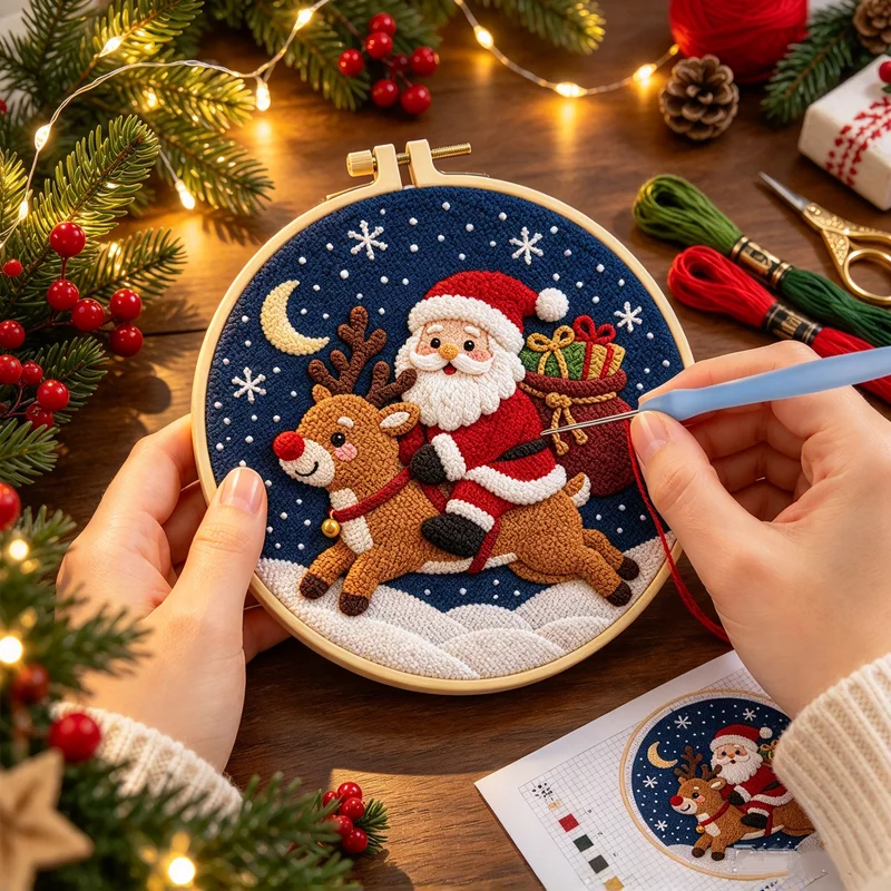 DIY Toys Christmas Tree Snowman Stamping Embroidery Materials Santa Claus Decorative Pendant 3D Handmade Handicraft Party Gifts