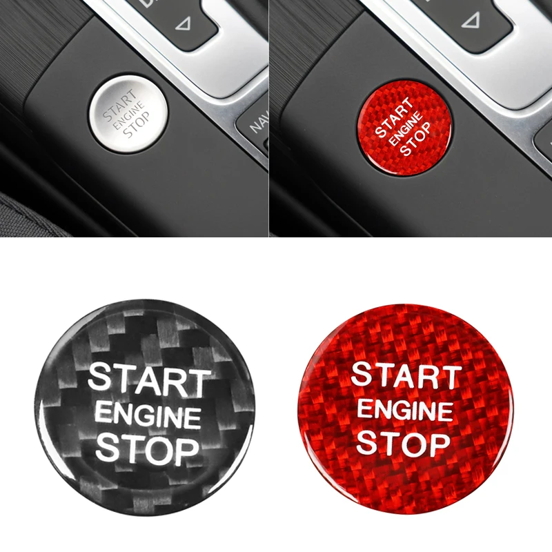 For Audi A3 A4 A5 A6 C5 C6 Q5 Q7 S3 S6 S7 Car Engine Start Stop Switch Button Cover Black/Red Real Carbon Fiber Decoration