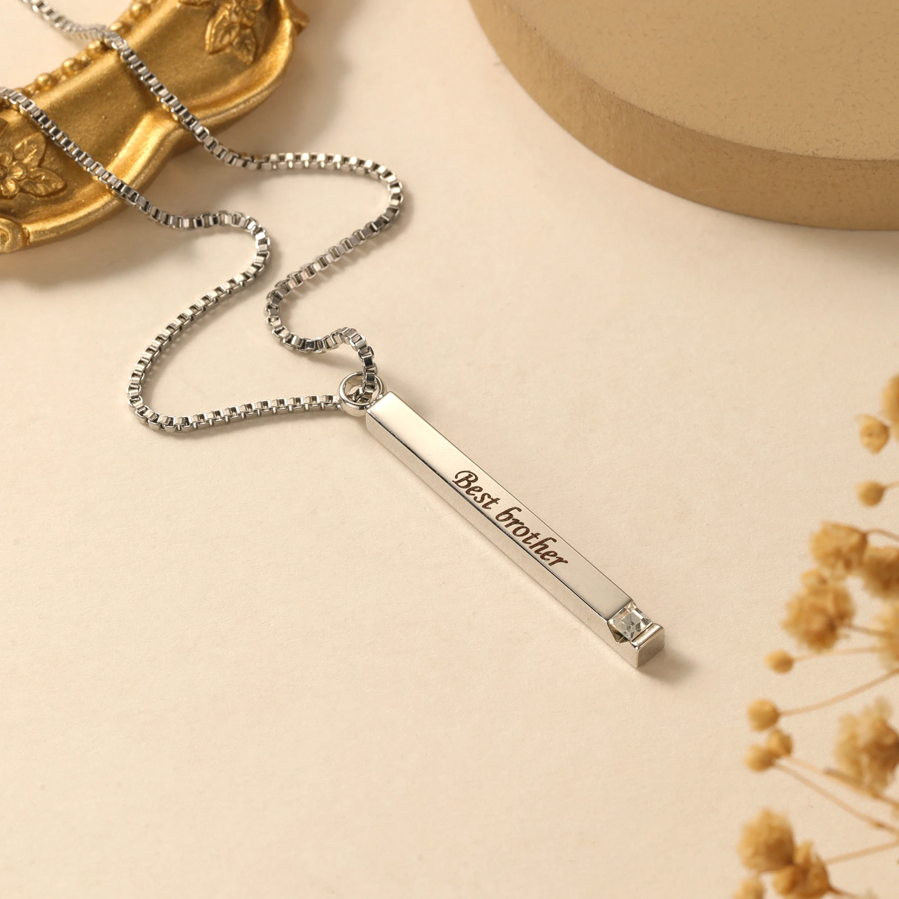 

Custom Engraved Birthstone Necklace Personalized Name Date Pendant Minimalist Jewelry for Women Daily Gift for Her Christmas