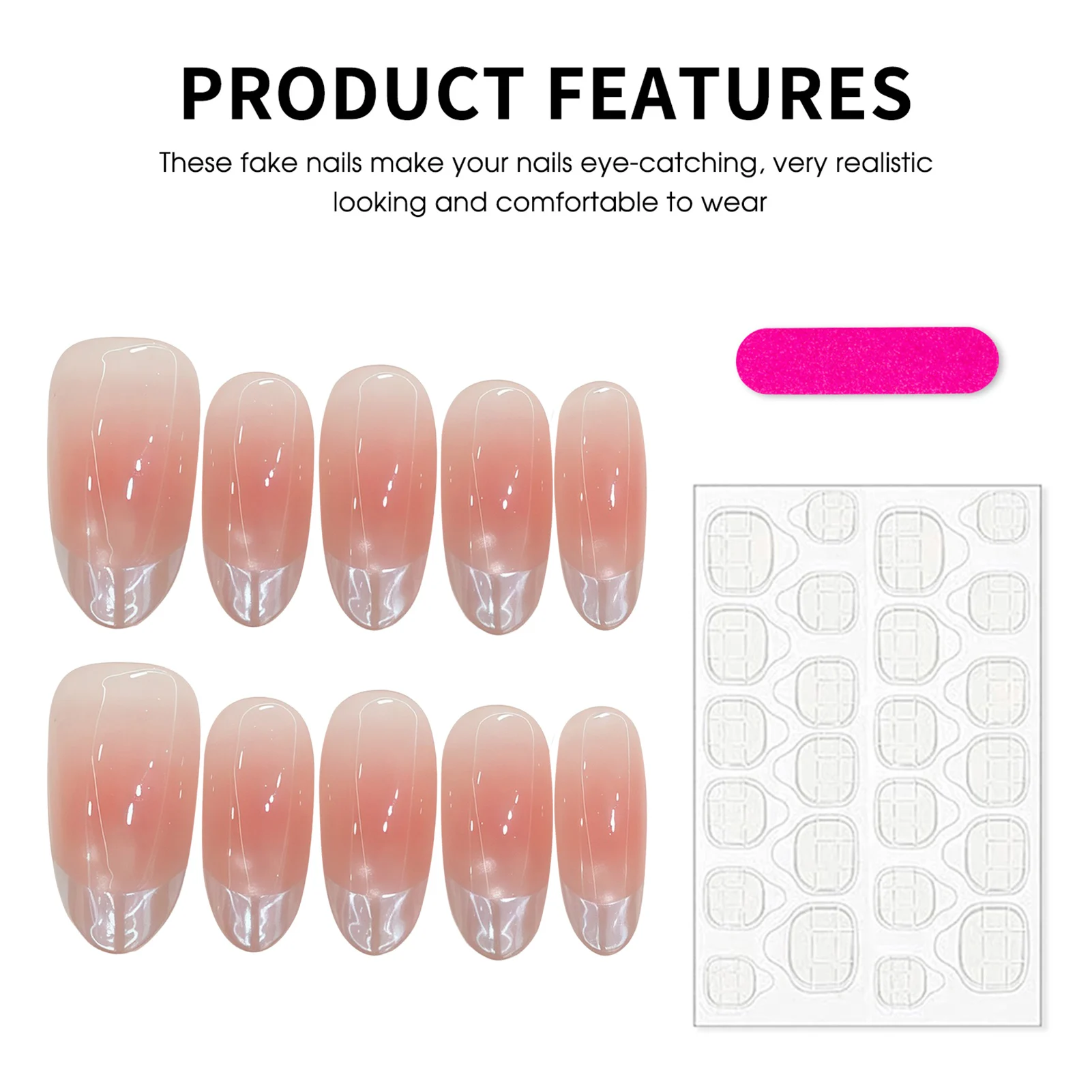 10 個ピーチブラッシュスマイルオーロラフレンチアーモンドプレス爪キャッツアイ手作り偽爪 10 個ミディアムオーバル甘い付け爪