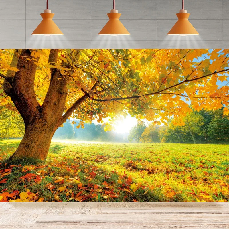 Autumn Golden Maple Photography Backdrop Deciduous Fall Photo Poster Wedding Banner Newborn Background