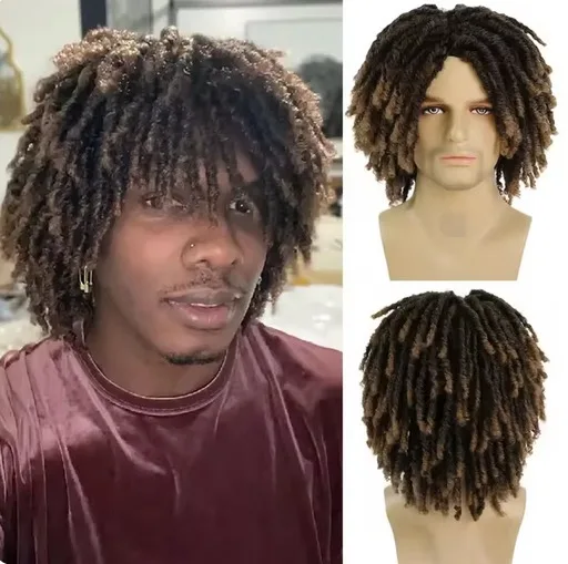 Synthetic Dreadlocks Wig for Men Braided Wig Brown Ombre Man Wig Afro Bob Wig Locs Crochet Twist Hair Short Wigs Rock