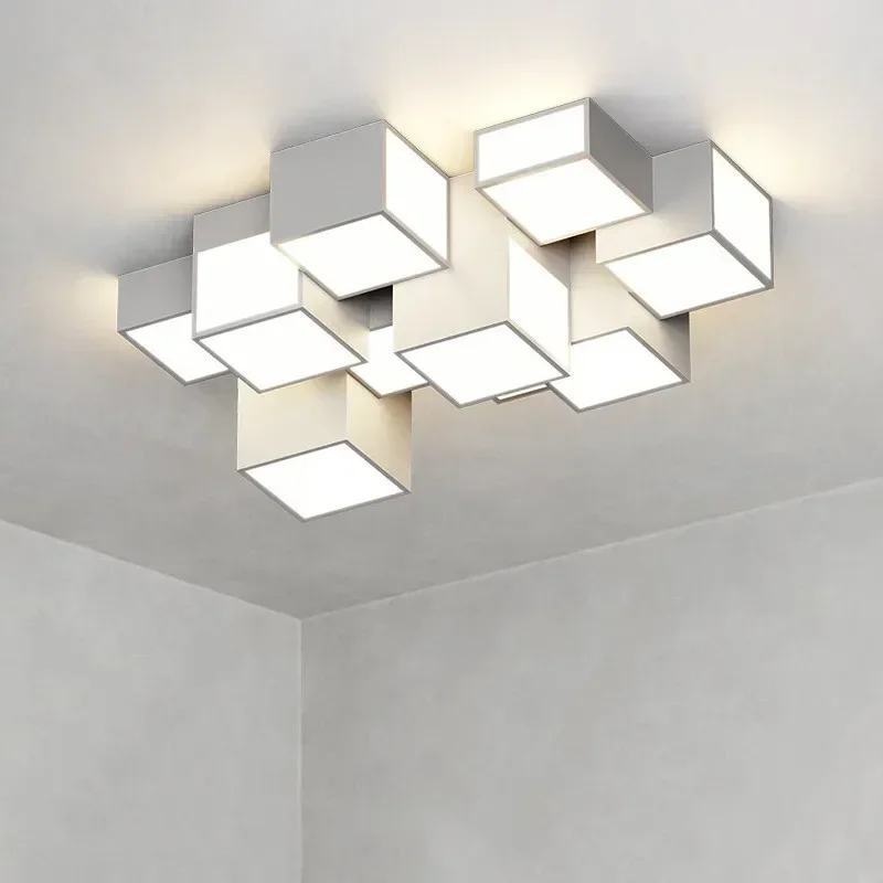 

Nordic Simple Box Led Ceiling Lamp White/Black Metal Living Room Mounted Light Foyer Bedroom Minimalism Square Lighting Fixtures