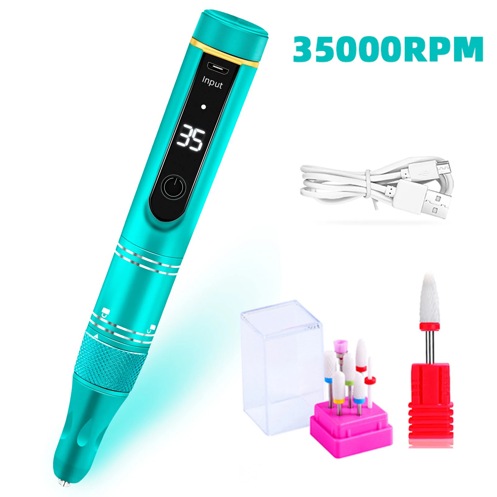 Taladro eléctrico inalámbrico para uñas, herramienta recargable para pulir Gel, bolígrafo para salón de belleza, 35000RPM