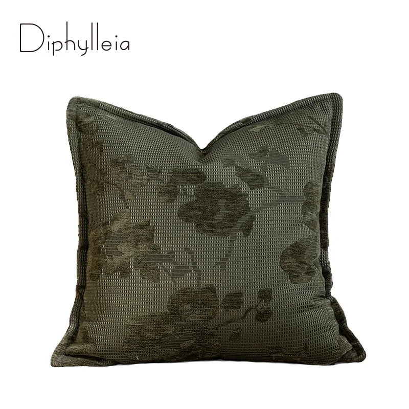 Diphylleia Mid-Century Modern Damask Magnolia Floral Jacquard Cushion Cover Luxury Handmade Pillow Case For Sofa Couch Bedroom