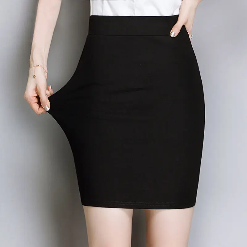 Office Lady Work Business Social Sexy Black Skirts Summer Women Elasticity Slim Wrap Hip All-match Female Short Skinny Skirt