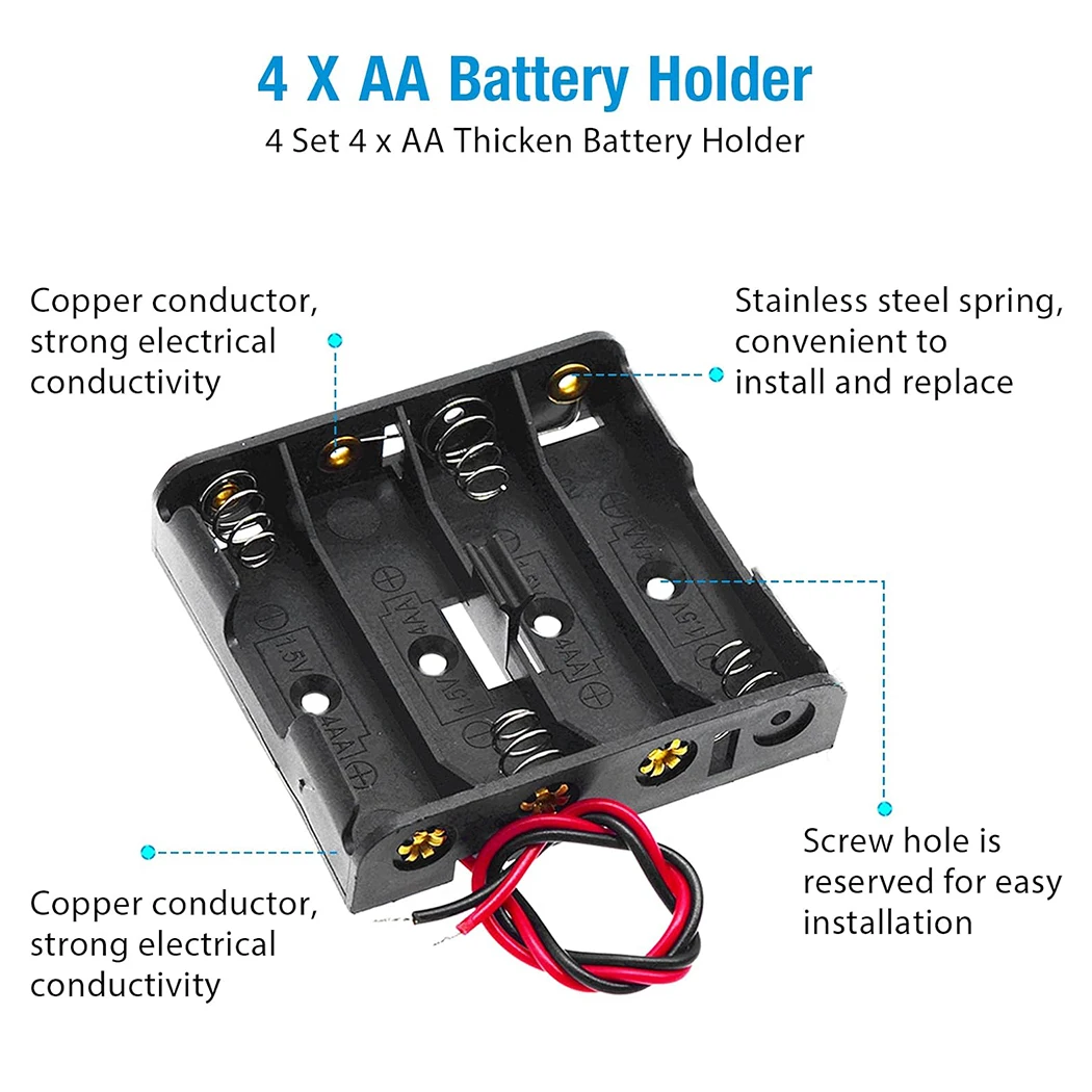 1/2/3/4 ช่อง x1.5V AA แบตเตอรี่ผู้ถือแบตเตอรี่คลิปสปริงกล่องเก็บพร้อมสายไฟ 6 นิ้ว