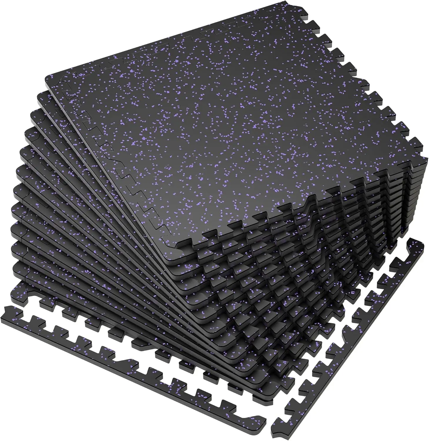 

0.56'' Thick 12-Piece Interlocking EVA Foam Gym Mats, High-Density Rubber Top for Home Workout, Black/Purple