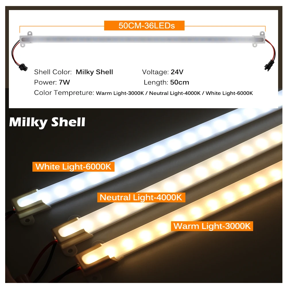 24V LED Bar Light 7W 50cm tubi trasparenti/lattiginosi 3000K 4000K 6000K lampada per libreria scaffale merci armadio con alimentatore