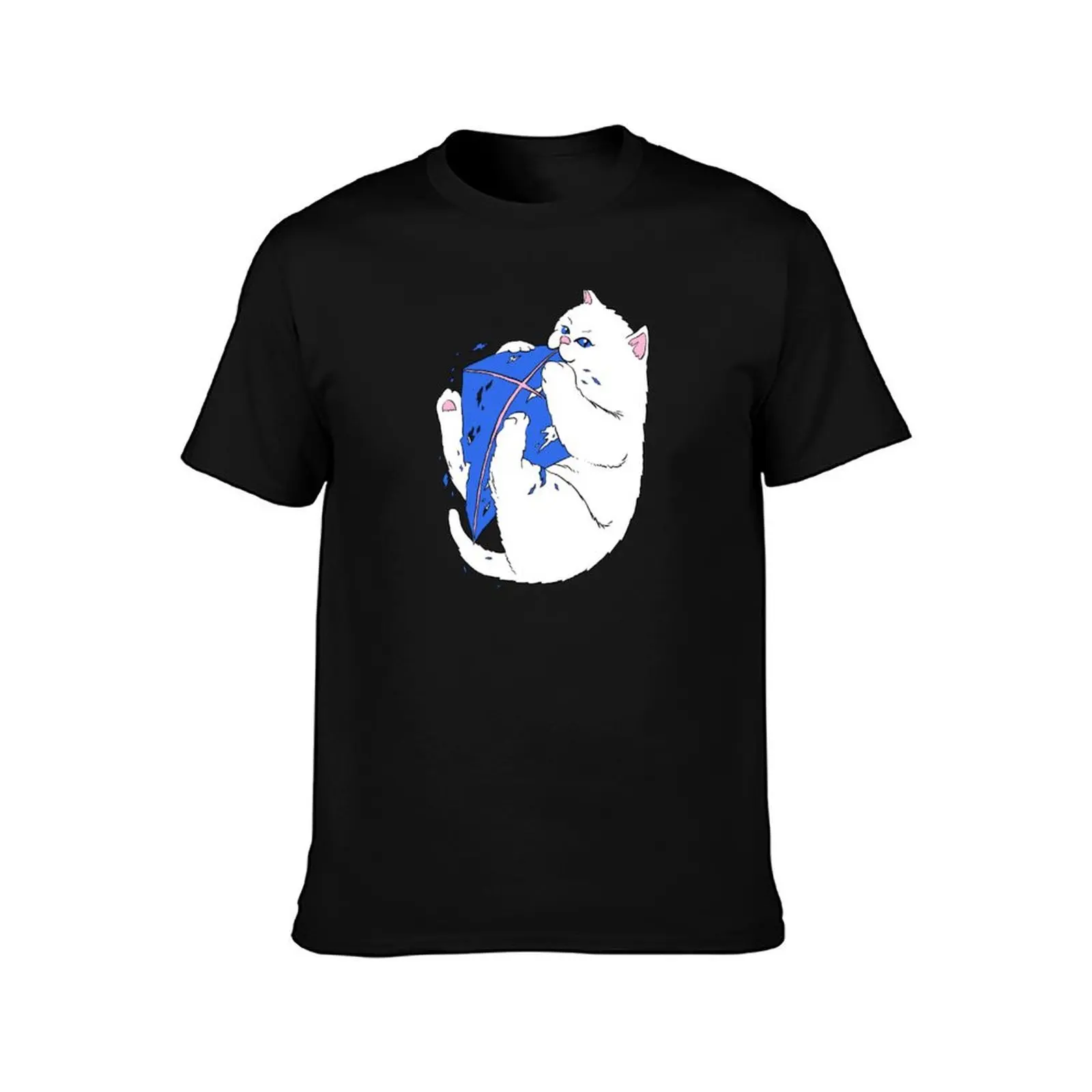 Cat & Kite (White Cat & Blue Kite) T-Shirt Worker Basic Short Sleeve Tee T-Shirt