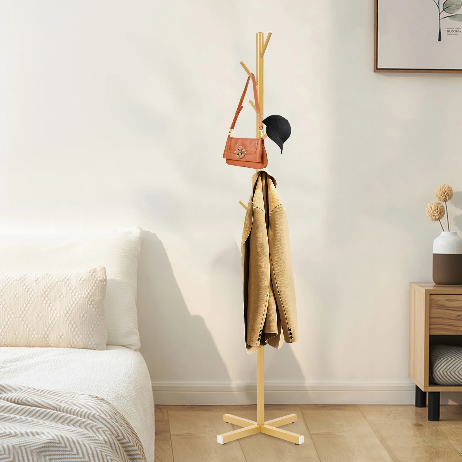 

Coat Rack Stand Space-Saving Standing Clothes Rack Coat Rack with 7 Hooks Tree-Shaped Coat Rack