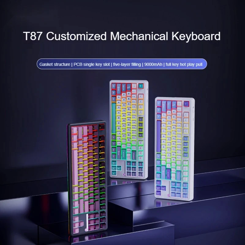 

Механическая клавиатура T87, 2,4G, беспроводная/Bluetooth/проводная RGB, индивидуальная раскладка 87% OEM-профиль, прокладка, структура игровой клавиатуры
