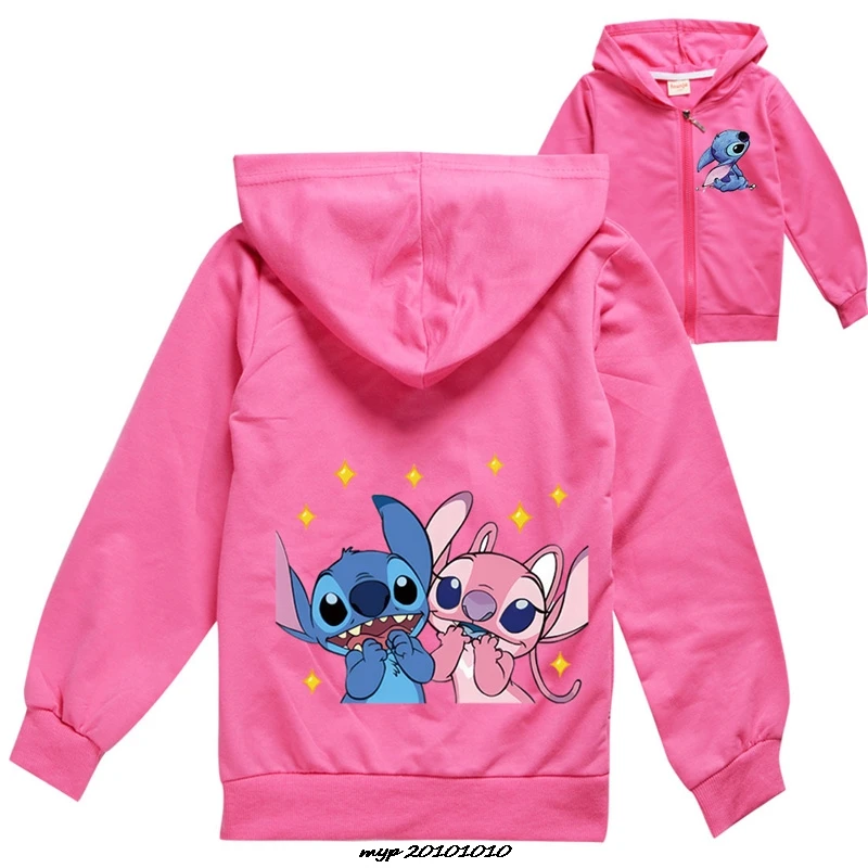 Lilo And Stitch Girls Hoodies for Kids Sweatshirt Baby Boys Zipper Jackets Coat Children\'s Windbreaker Outerwear