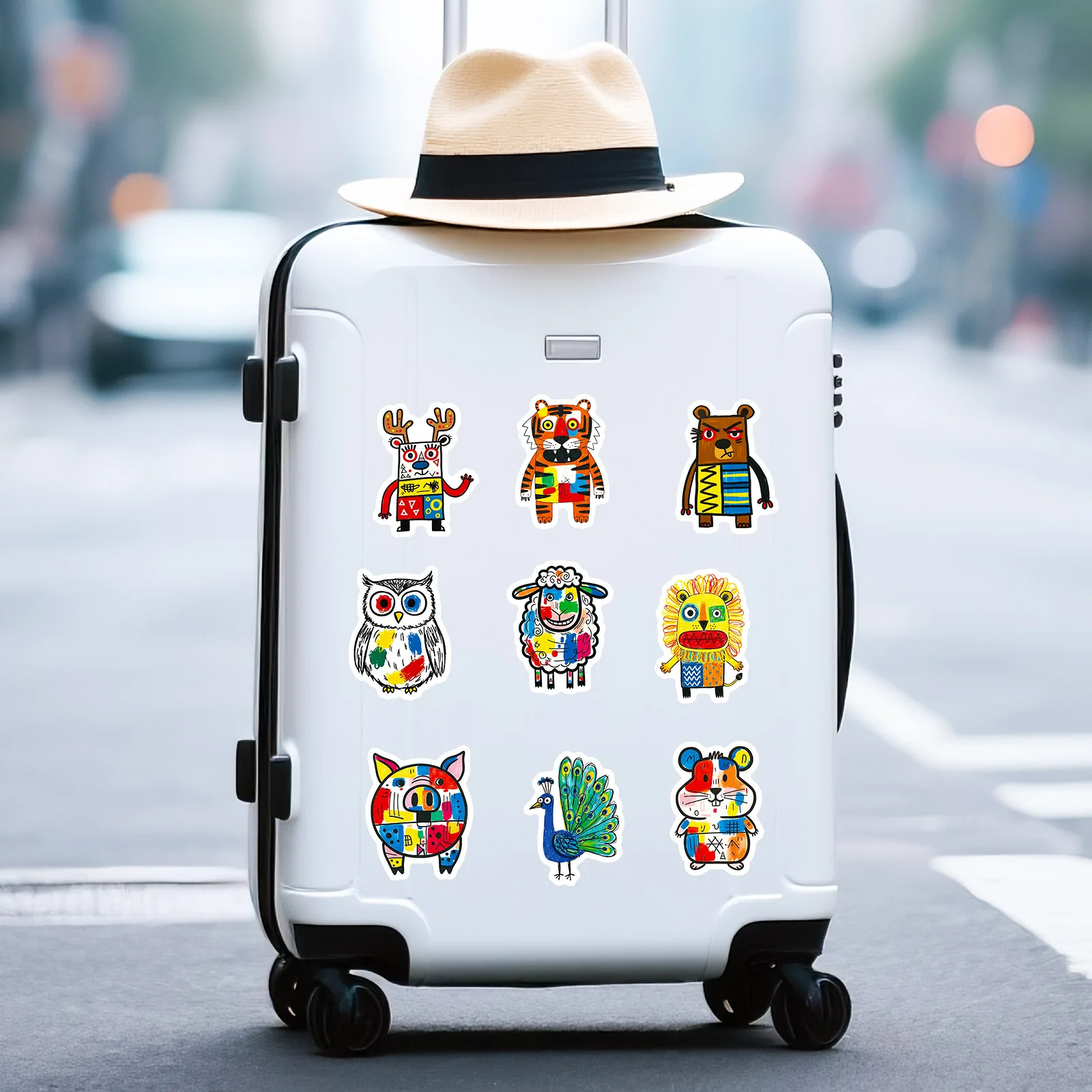 10/56 pièces coloré abstrait dessin animé peintures autocollants Graffiti animaux décalcomanie bricolage bagages téléphone guitare Scrapbook classique enfant jouets