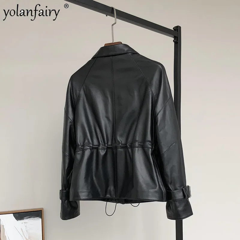 Veste de moto courte en peau de mouton pour femme, vêtements en cuir véritable, taille fine, simple, vêtements en cuir naturel, David, nouveau