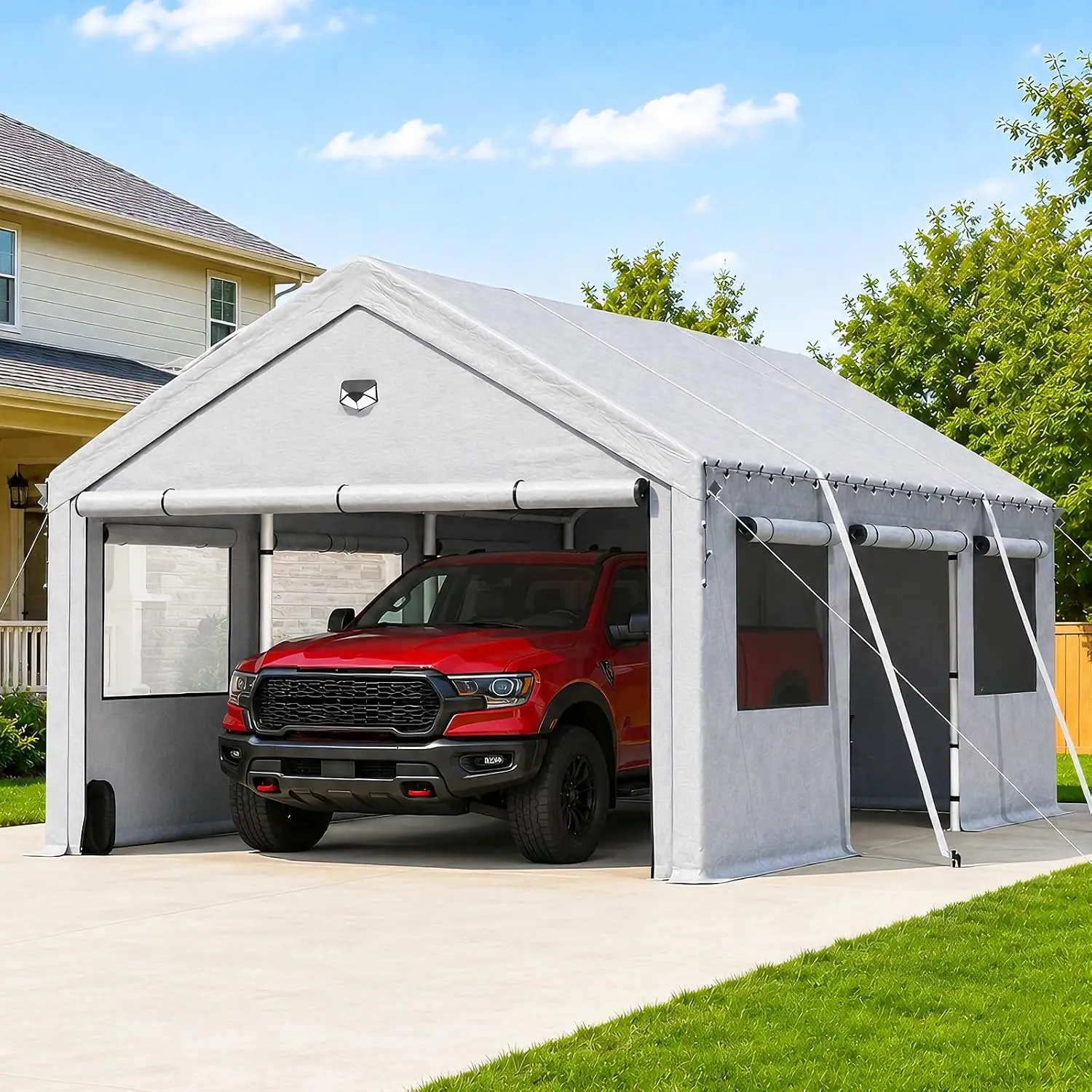 10x16 Heavy Duty Carport with Side Door, Portable Outdoor Car Shelter All Weather, Gray, Customized