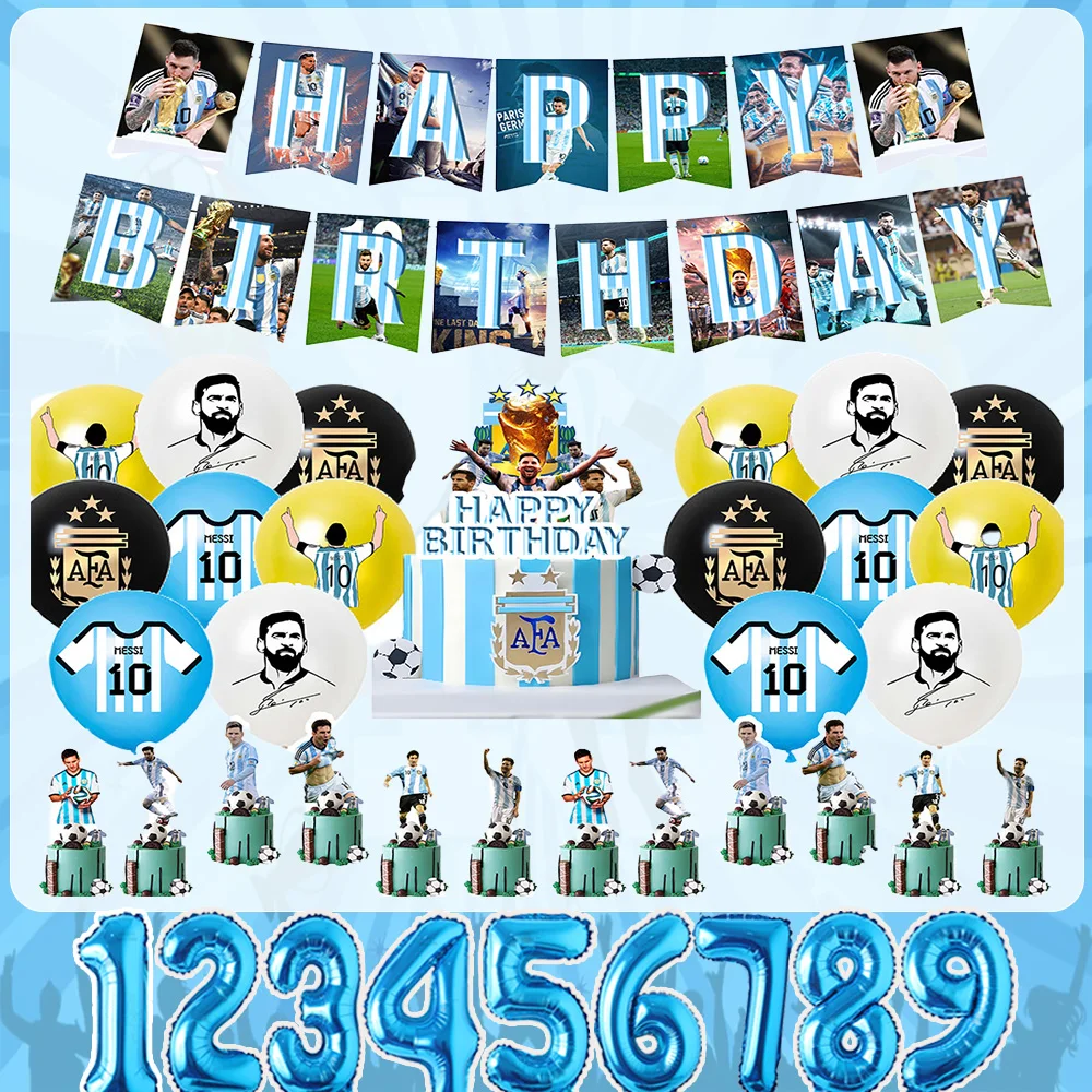 Decoración para Fiesta de Cumpleaños de Fútbol Argentino, Camiseta Número 10, Pancarta, Globos, Adorno para Pastel, Artículos para Fiesta de Fans de la Estrella del Fútbol Messi y Otros Jugadores