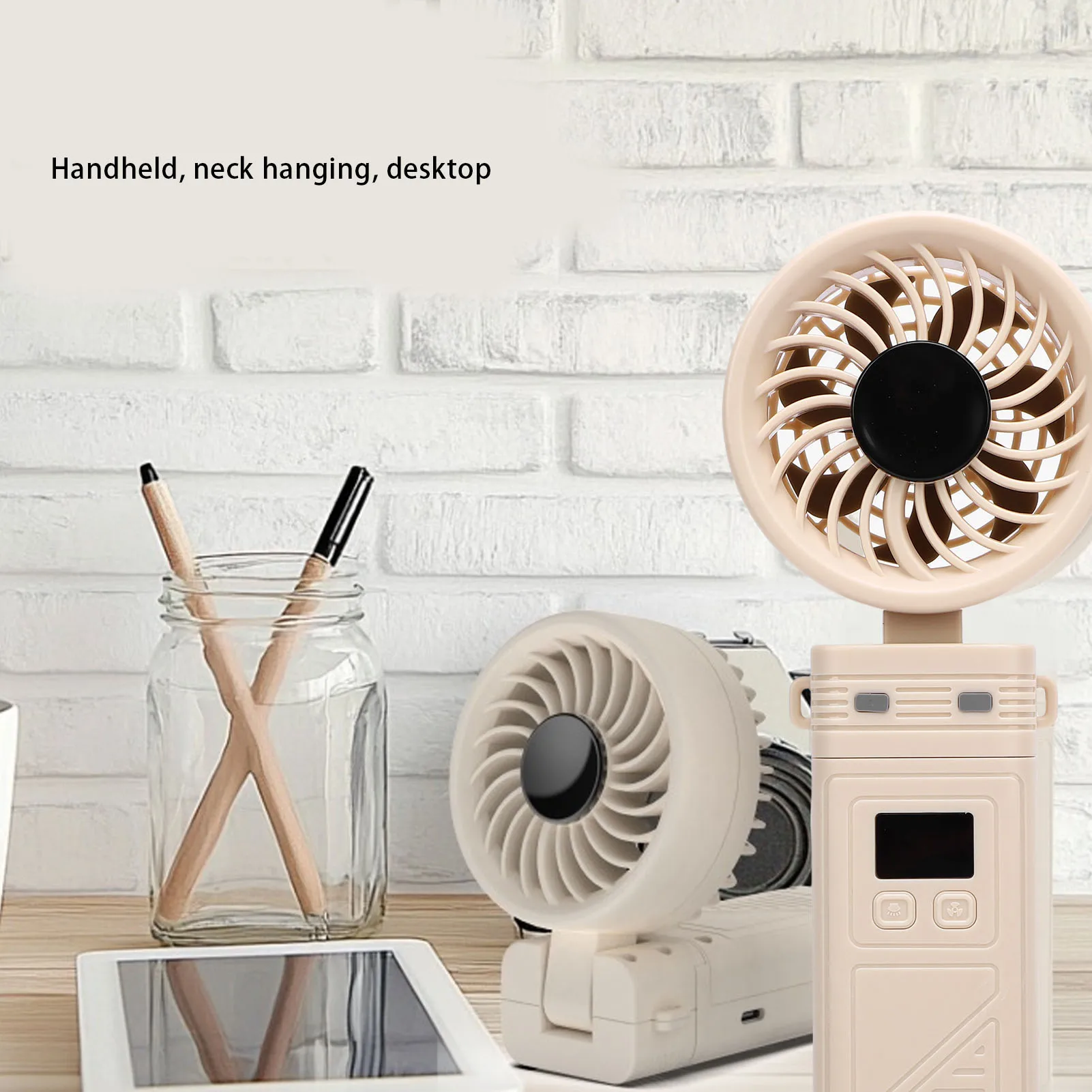 ハンドヘルドファン 5200mAh 充電式折りたたみファン 6 風速デジタルディスプレイ付き 取り外し可能なヘッドストラップ付き 屋内用ネックファンとして