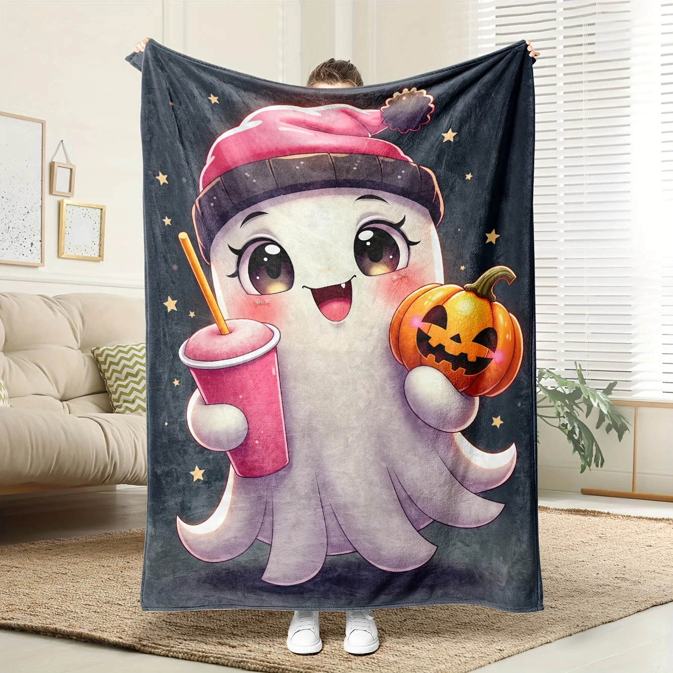 

Anime Robot Cat Flannel Blanket - 100% Polyester Chibi Meow, Kids/Teens Bedding Gift