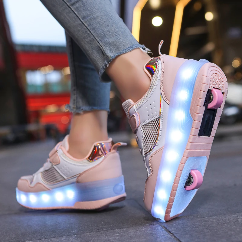 Scarpe da passeggio per il viso a rete delle nuove ragazze estive scarpe da ginnastica per studenti luminescenti in Velcro per ragazzi pattini da