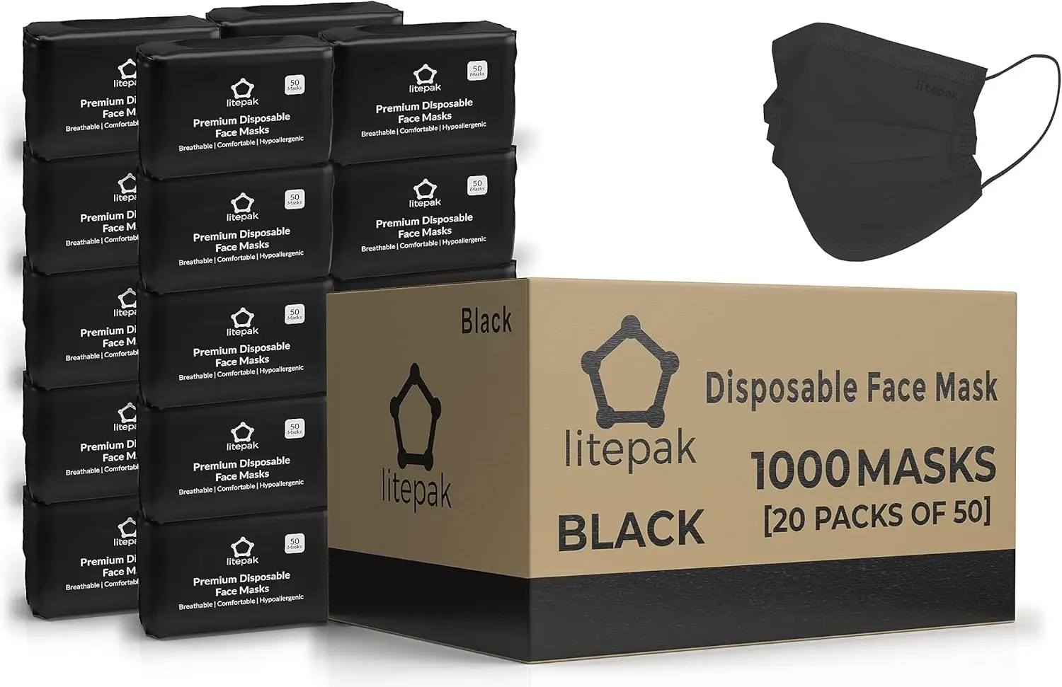 

1000 PCS Disposable Face Masks - Breathable, Comfortable & Filter Protection for Home, Office & Daily Use (Black)