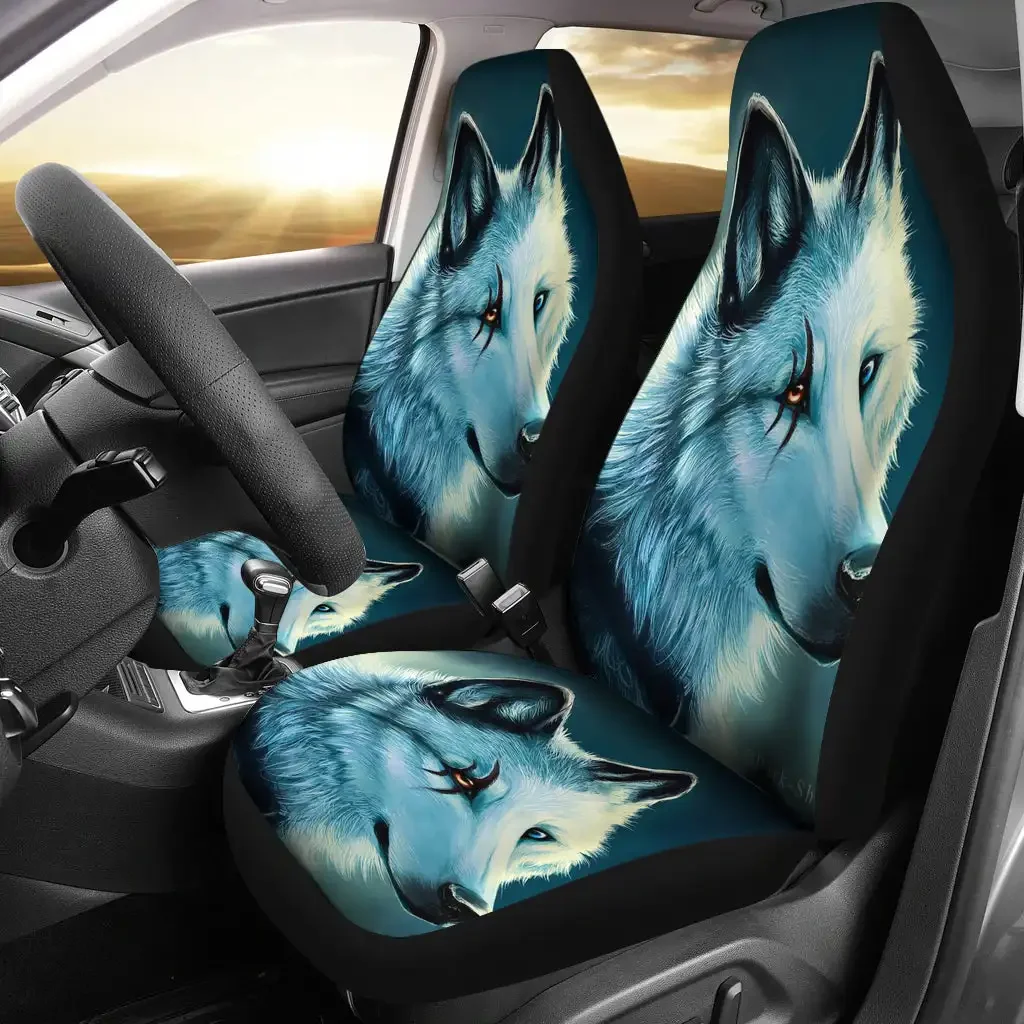 Car Seat Cover Set Thicker Section 3D Wolf Pattern Polyester Universal All-inclusive Elastic Auto Interior Parts Accessories