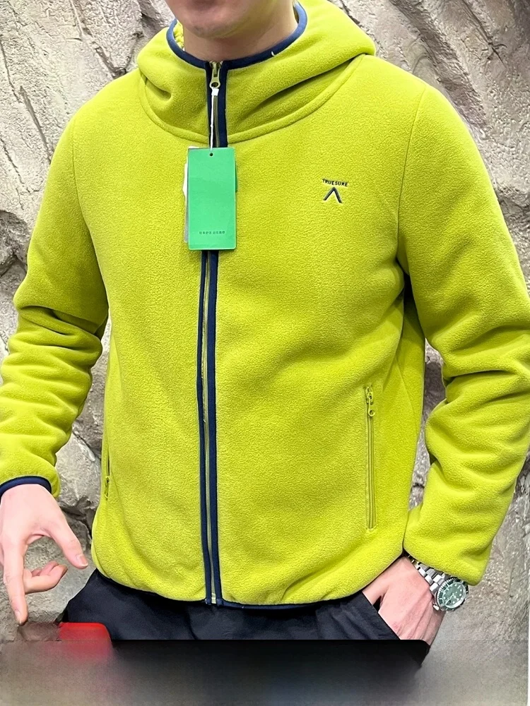 

ex Double-Sided Fce Hoodie Jaet Thiened Warm Polyester Casual Sle Long Sve Zipper Closure Coat for Couples