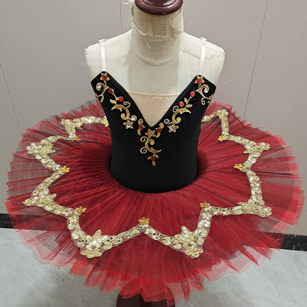 

THEEPER Professional Black Red Pancake Ballet Tutu Dress for Kids Adult,Ballerina Leotard,Stage Performance Ballet Dance Costume