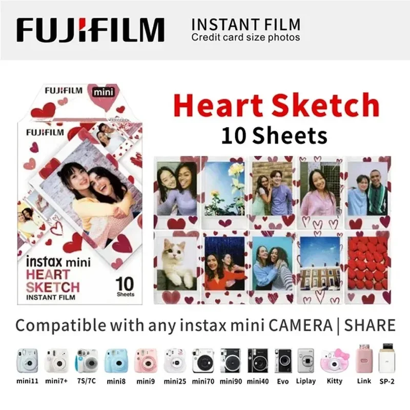 10/30/50 Sheets Fujifilm Instax Mini 12 11 9 films white Edge 3 Inch Heart Sketch Color film For Instant Camera Mini 8 7s 25 90