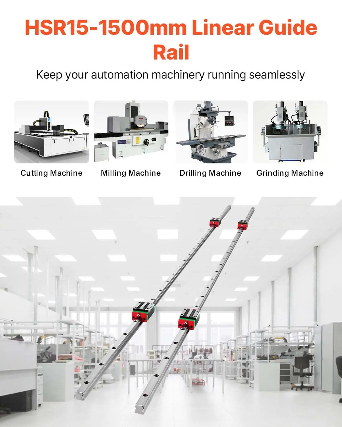 Linear Guide Rail, 2 x HSR 15-1500 mm, with 4Pcs Pillow Block Carriage Bearing Block, Slotted Block Square Block Linear Rail for