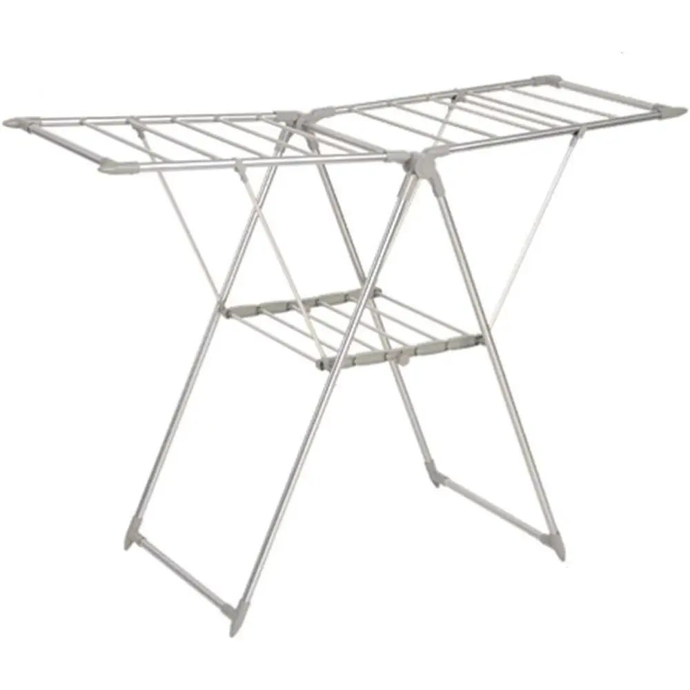 Rack de secagem dobrável de metal cinza para uso interno e externo
