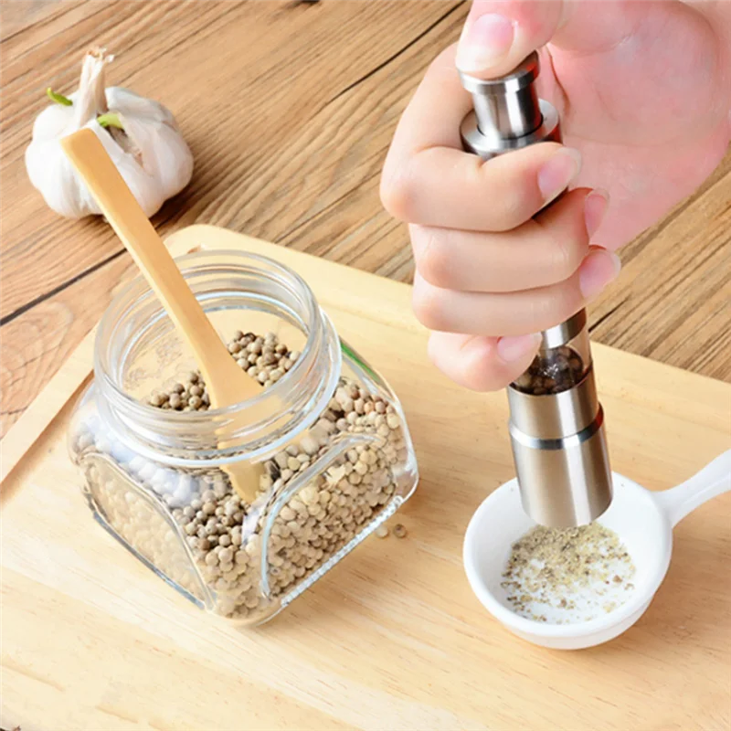ABBN-2PCS Manual Salt And Pepper Grinder Set Stainless Steel Push Button Grinder Thumb Grinder For Black Pepper Sea Salt