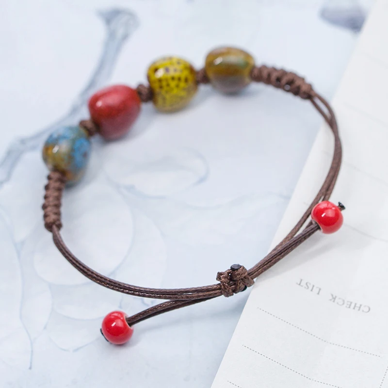 Pulsera de cerámica con piedra de amor para mujer, joyería pequeña tejida a mano para parejas, venta al por mayor # 5347