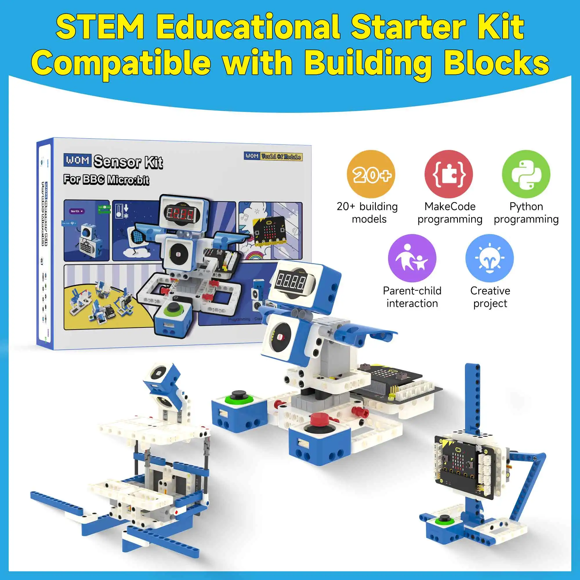 Yahboom 21 in 1 Microbit V2 Robotics Kit DIY Electronic Sensor Kit Programmable Toy for Kids Support MakeCode Python Programming