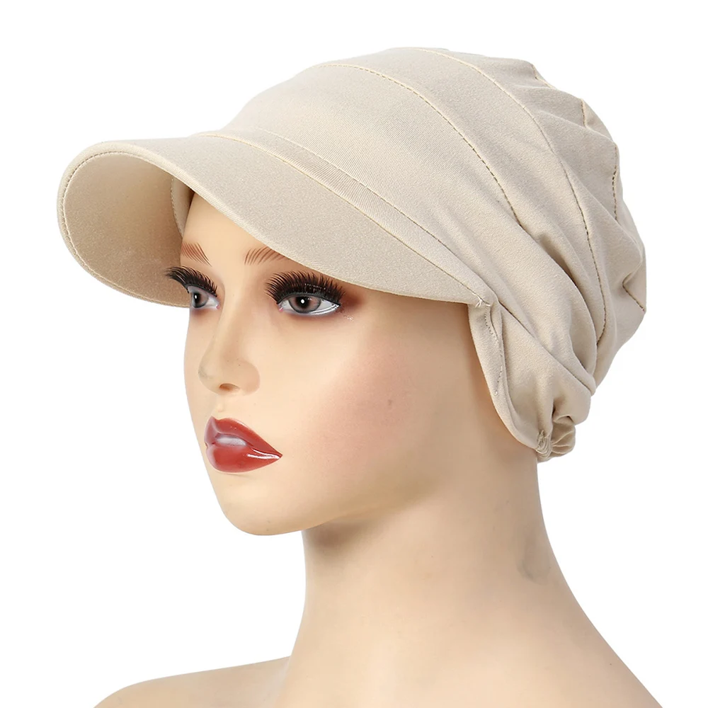 New Fashion Hat Women Solid Casual Peaked Cap India Hat Muslim Ruffle Cancer Chemo Hat Beanie Scarf Turban Bonnet Head Wrap Cap