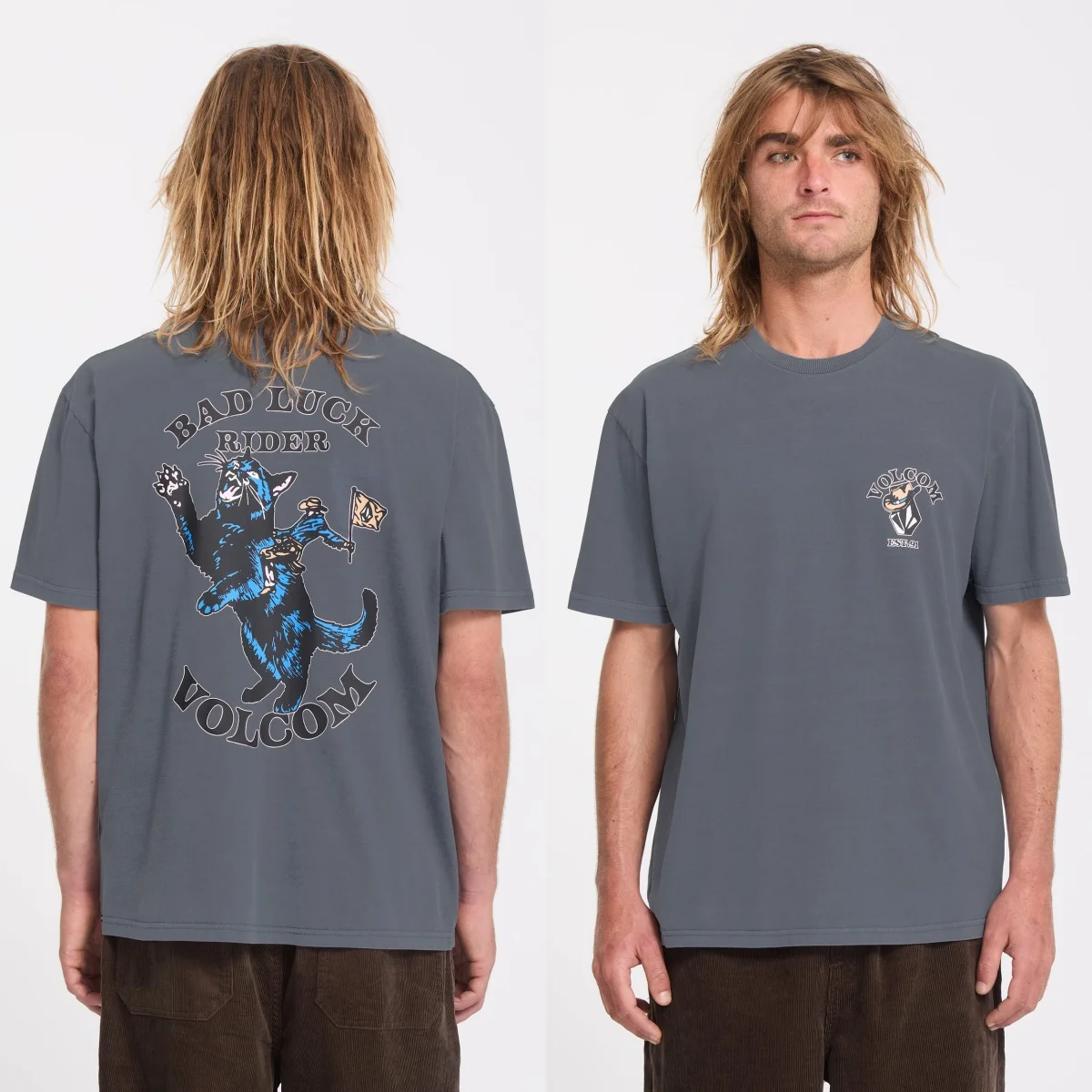 White Bad Luck Volcom Outdoor Extreme Sports Trend Brand Graphic T-Shirt Cotton Men Women Streetwear Tee