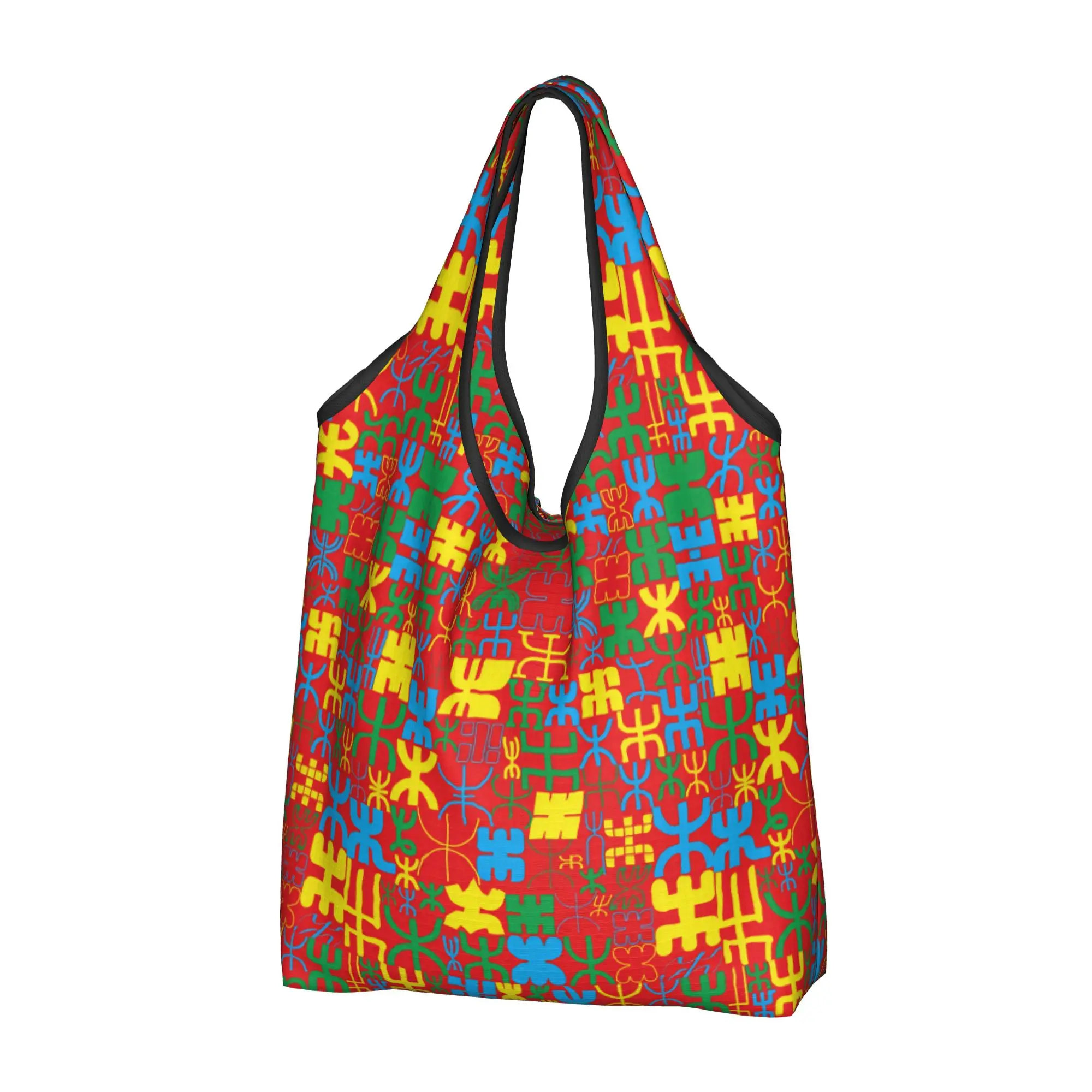 Kabyle Amazigh Symbols Grocery Shopping Tote Bags Women Funny Tifinagh Alphabet Berber Script Shoulder Shopper Bags  Handbags