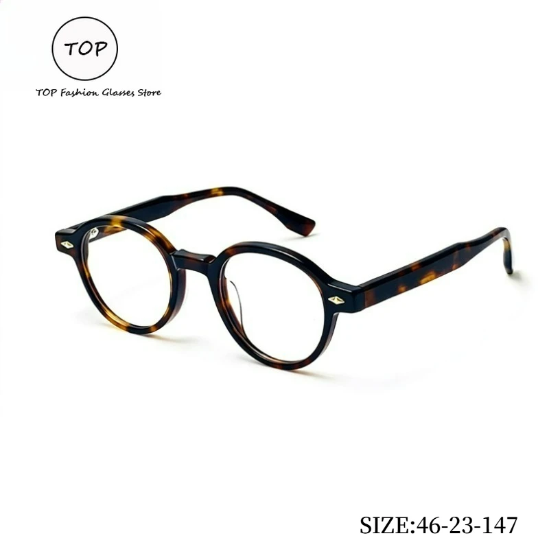 

Vintage Round Eyewear Frame Women Fashion Tortoise Shell Acetate Spectacle Optical Prescription Glasses for Men 46-23-147
