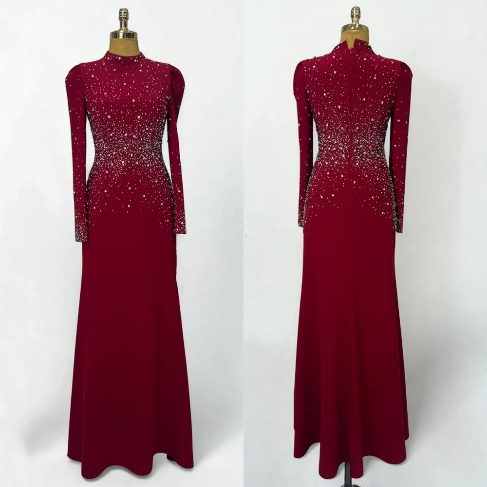 

Customized Jersey Rhinestone High Collar Trumpet Long Dresses Bespoke Occasion Classic Women Luxury Evening Sparkle Party Gown